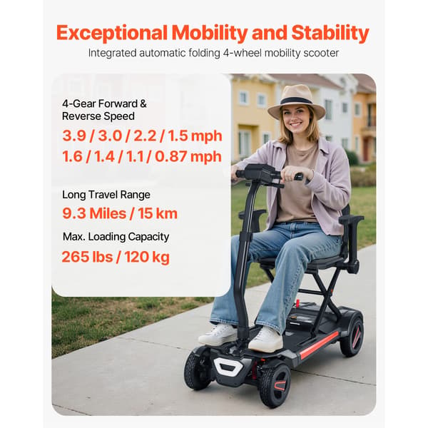 Elektrisk mobilitetsscooter, 97x57x81 cm, Sort, Sammenklappelig