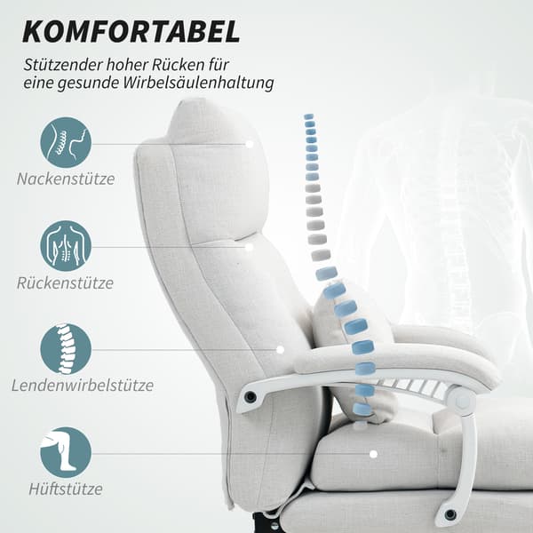 Kontorstol, 68x70x114-122 cm, Creme