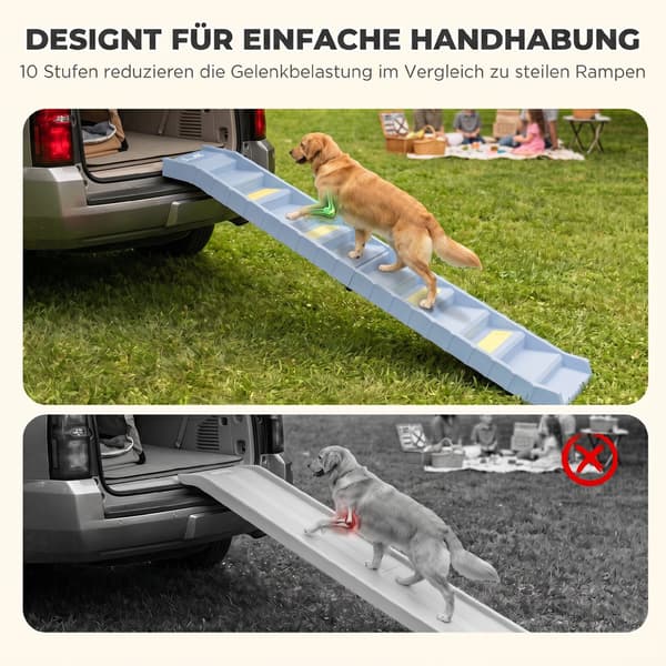 Hundetrapp til bil, foldbar, 10 trin, 154x40 cm, grå