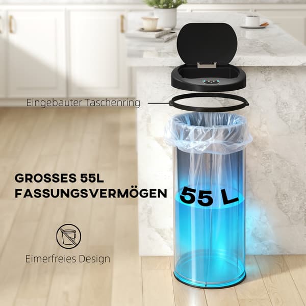 Sensor affaldsspand 55 L 32x30x78,5 cm sølv/sort rustfrit stål