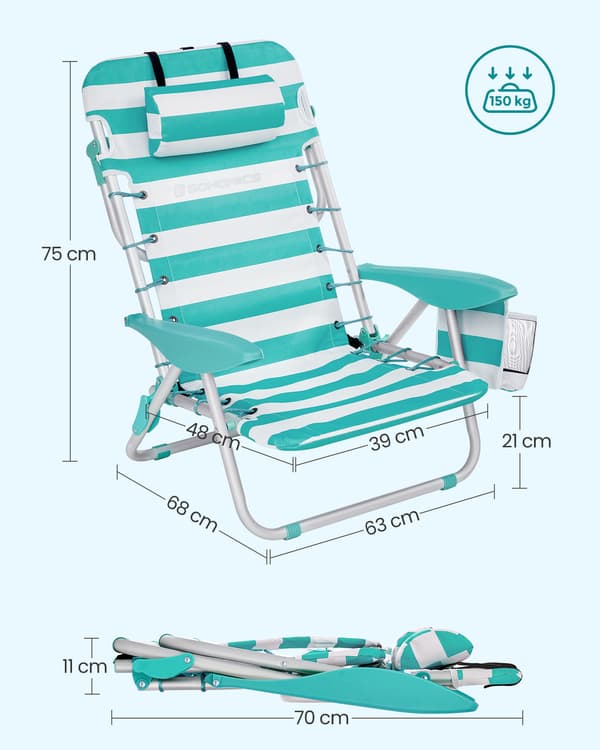 Strandstol, 63x68x75 cm, Grön, Vit