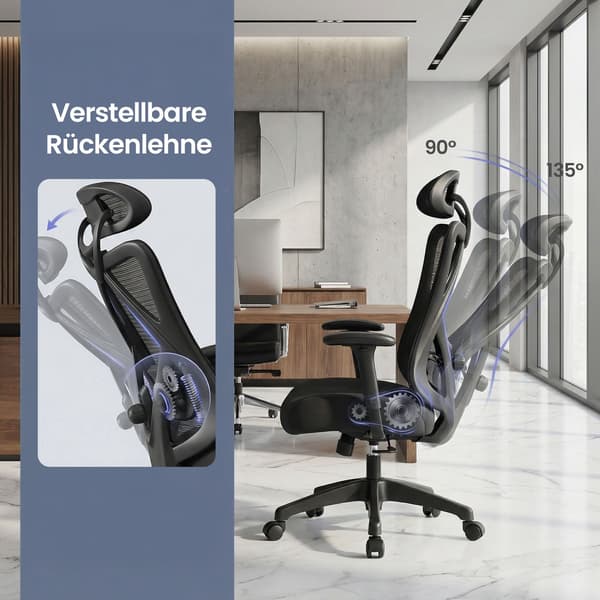 Kontorstol, 70x70x115 cm, Sort, Justerbar