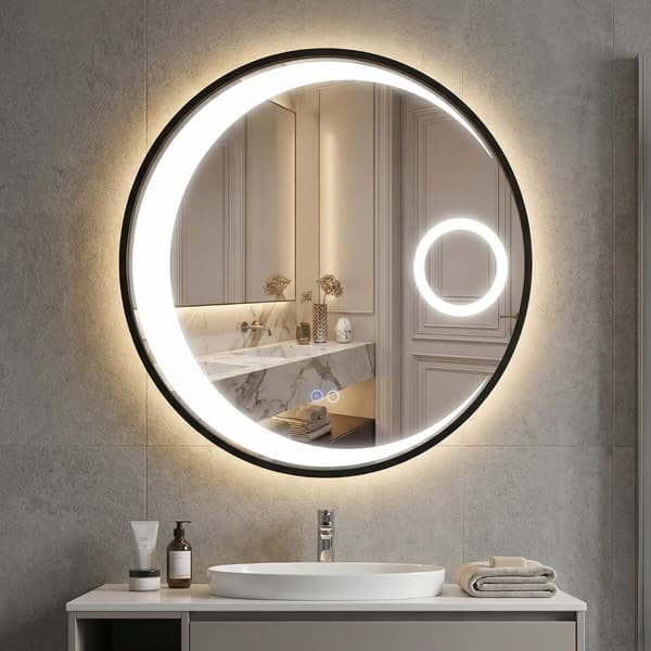 Meikkipeili, 61x61x3.5 cm, musta, LED-valaistus