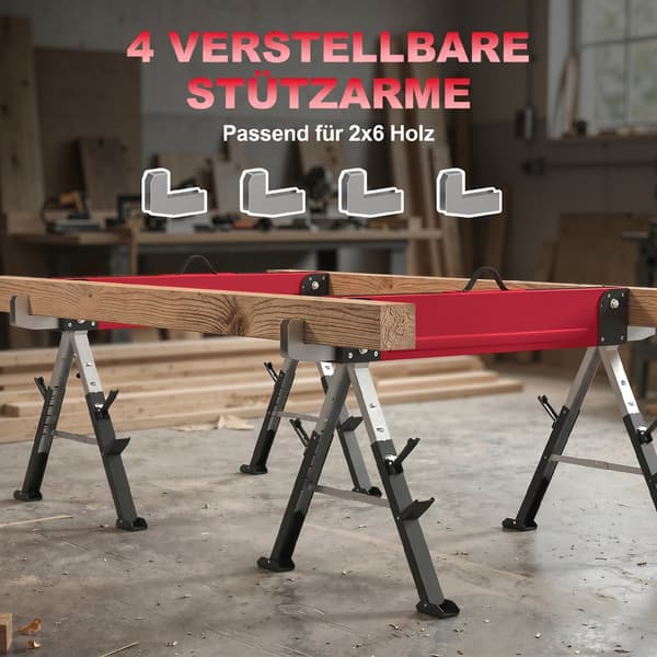 Sågbock Set 116x64x64-81 cm Röd Metall