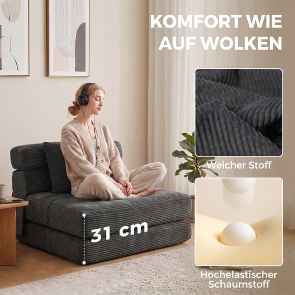 2-i-1 golvstol och sovstol 100x76x62 cm mörkgrå