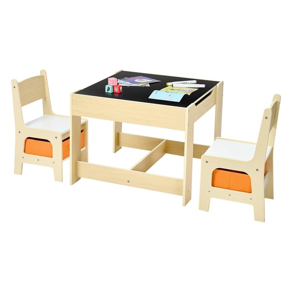 Børnebord og 2 stole sæt, 61x61x48,3 cm, lyst træ, opbevaring