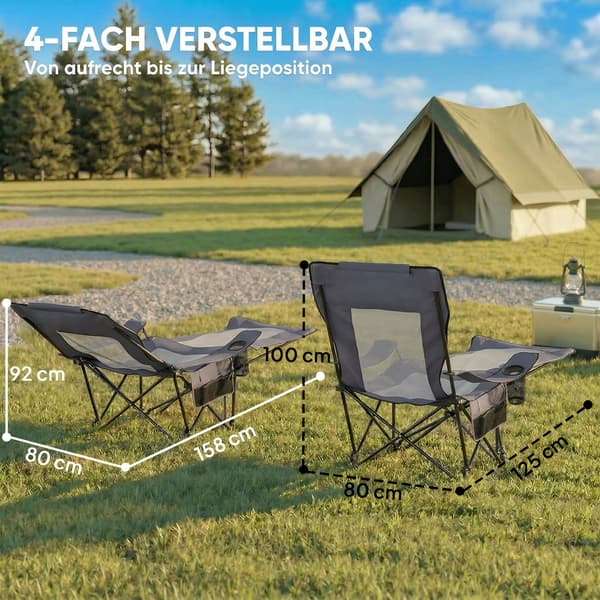 Campingstol Sæt 80x125x92-100 cm Mørkegrå Foldbar