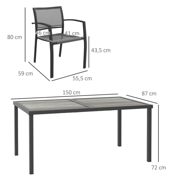 Trädgårdsmöbelset 150x87x72 cm Grå Stål