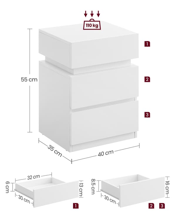 Sängbord 40x35x55 cm Vit MDF