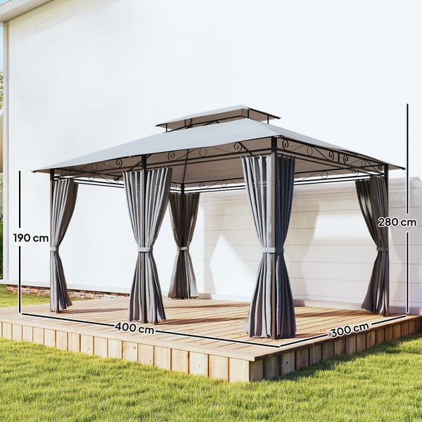 Havepavillon 300x400x280 cm Mørkegrå Stål