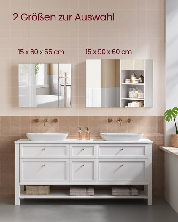 Spejlskab 15x90x60 cm Hvid