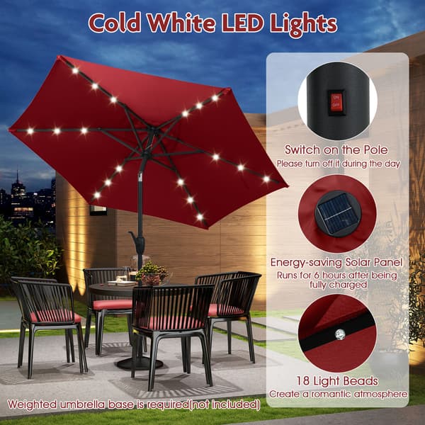 Terrasseparasol med LED-lys 7,5x7,5x7,4 ft bordeaux