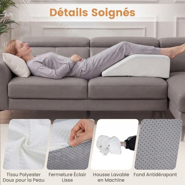 Benløftningspude Memory Foam 59x54x19 cm hvid