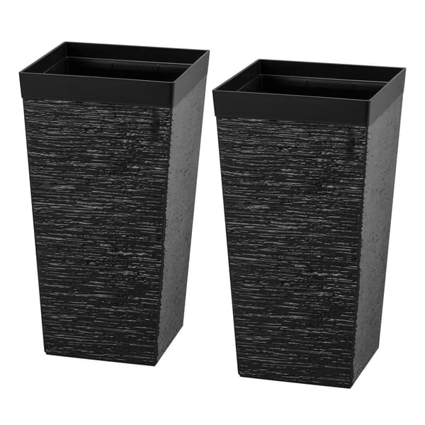 Planter Sæt 2 Stk 30x30x58 cm Sort Plastik