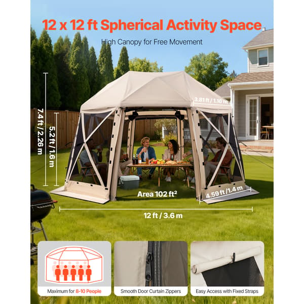 Pavillon med insektnet, 3,6x3,6x2,26 m, Beige, Netstof