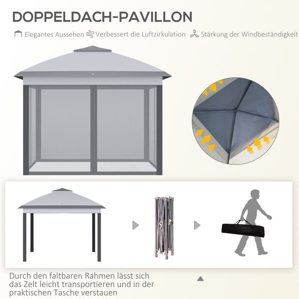 Havepavillon, 330x330x288 cm, Grå