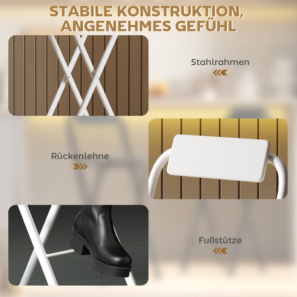 Barstol Sæt Foldbar Barstol 37x45x87 cm Hvid Stål