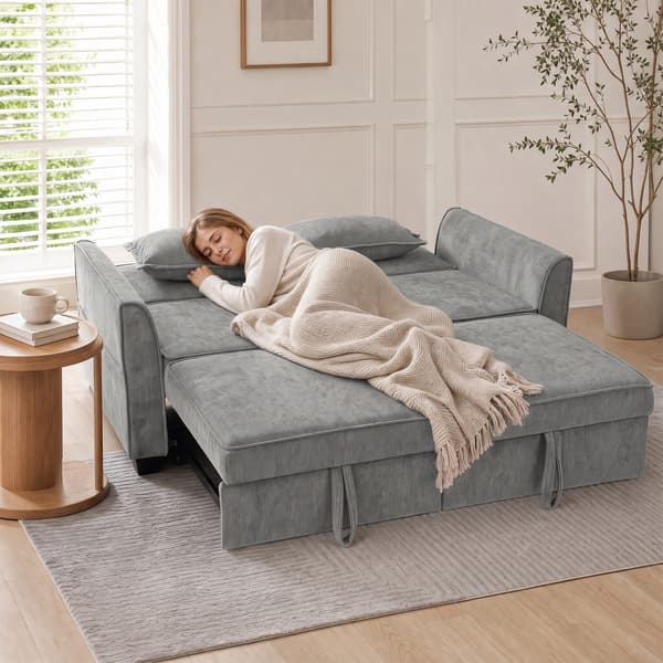 2-sits bäddsoffa 4-i-1 L-formad bäddsoffa med justerbar ryggstöd och sidofickor, grå