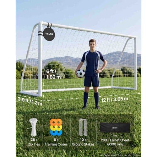 Fodboldmål sæt 365x182 cm hvid