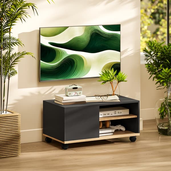 TV-bord 80x45x41 cm Sort og Eg Opbevaring
