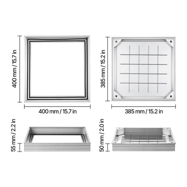 Brunnslock med ram, 40x40x5,5 cm, aluminiumlegering