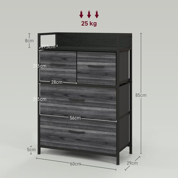 Kommode, 4 stofskuffer, 60x29x85 cm, sort, opbevaring