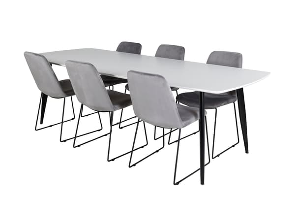 Spisebord og stole sæt Polar Elips 240x100x75 cm Sort Grå
