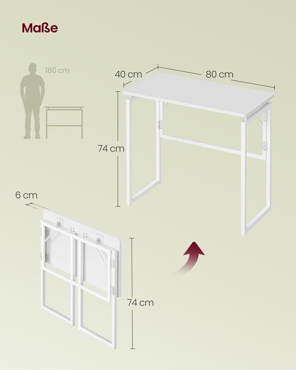 Sammenleggbart skrivebord 80x40x74 cm hvitt