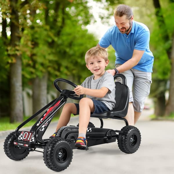Pedal gokart, justerbart sæde, håndbremse, til børn, sort , Star