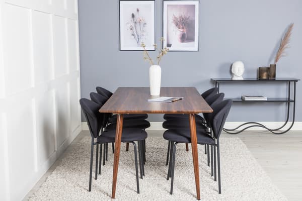 Spisebord og stol sæt Polar 180 cm valnød sort stof