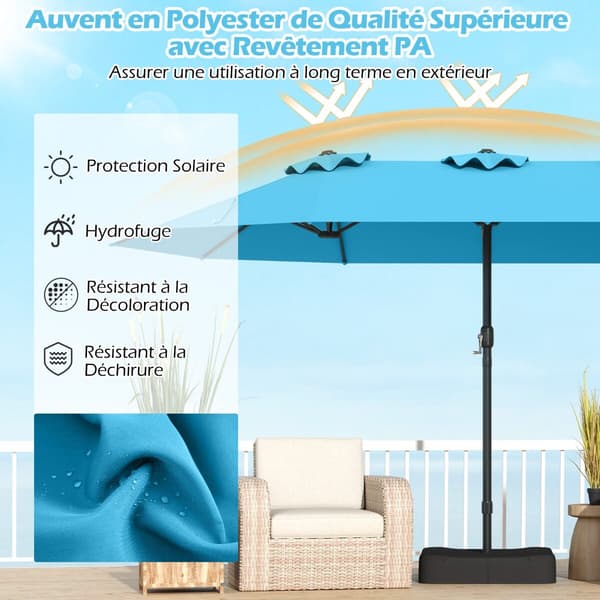 Dobbelt parasol med stander 470x285x261 cm Navy Blue