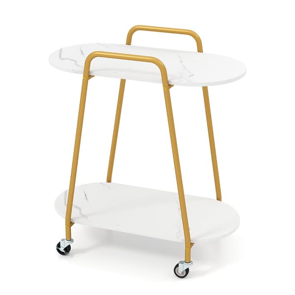 Rullende sidebord 2-niveau 60x33,5x68,5 cm hvid/guld