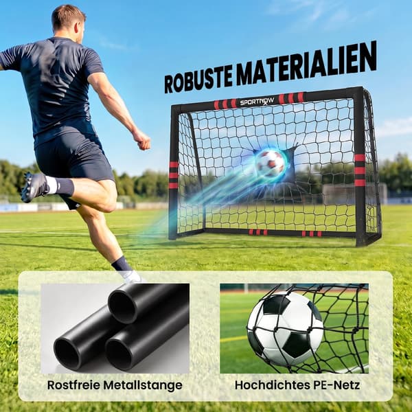 Fodboldmål til haven 180x60x120 cm sort/rød