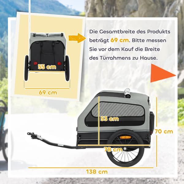 Hundecykelanhænger foldbar 138x69x70 cm grå polyester