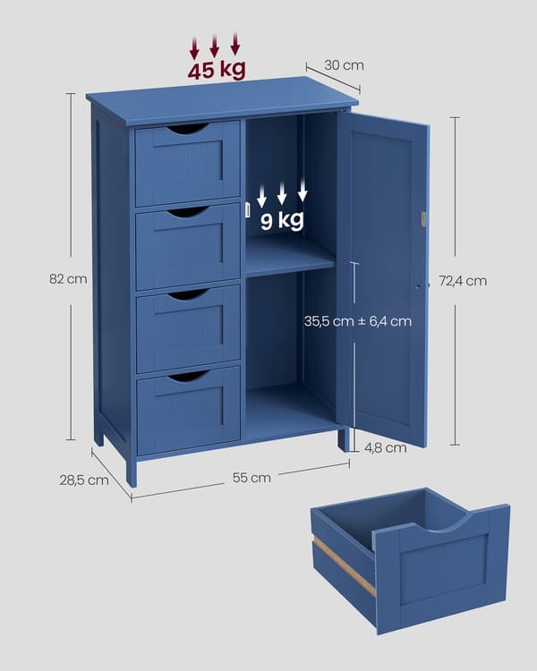Senkki, 30x55x82 cm, Sininen, MDF
