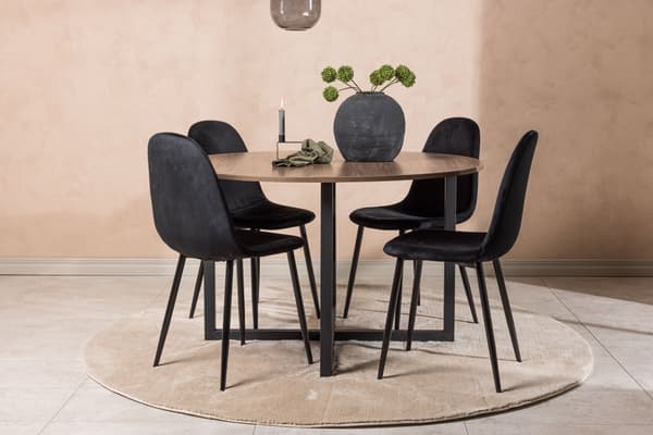 Spisebord og stol sæt Durango 120 cm sort valnød MDF fløjl