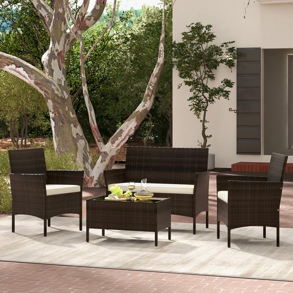 Patio Rattan -oleskeluryhmä 4 osaa beige