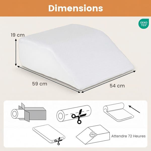 Benløftningspude Memory Foam 59x54x19 cm hvid