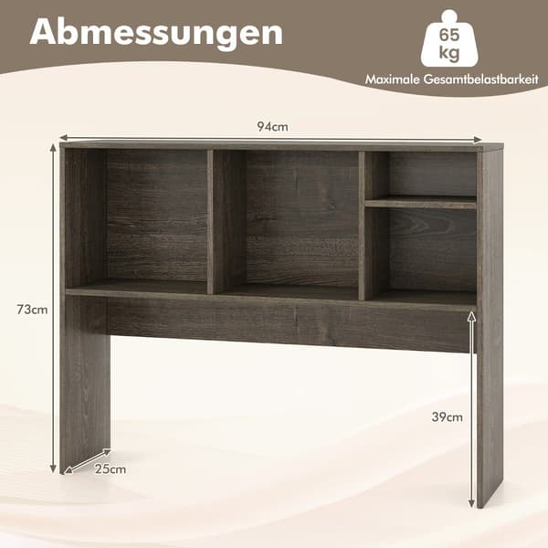 Skrivebordsreol, 94x25x73 cm, Grå, Opbevaring