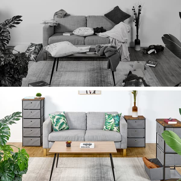 Kommode, Træ-look med stofskuffer, Brun, Kodustaar