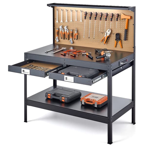 Arbejdsbord 150x61x120 cm hårdttræ opbevaring