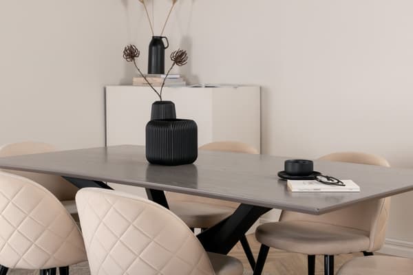 Spisebord og stol sæt Piazza sort og grå velour 6 stole
