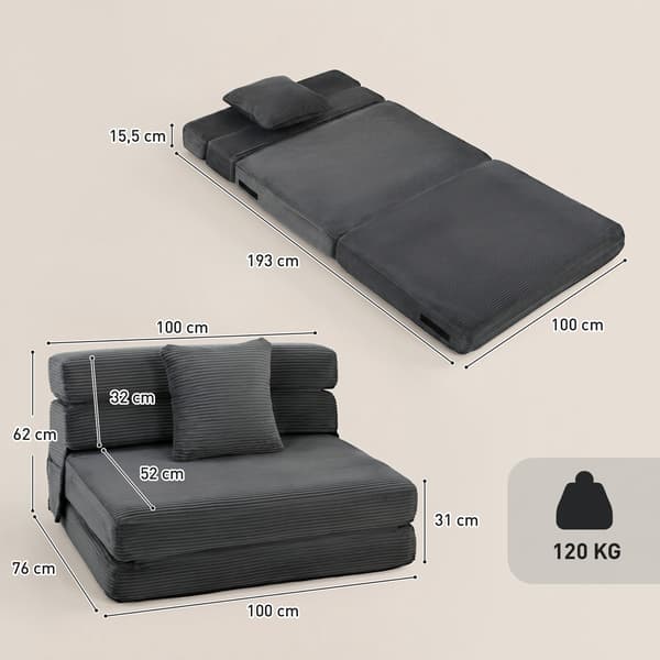 2-i-1 Gulvstol og Sovesofa 100x76x62 cm mørkegrå