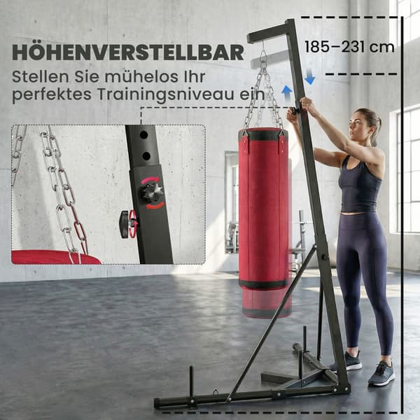 Stativ til boksebold 175x91x185-231 cm Rød stål