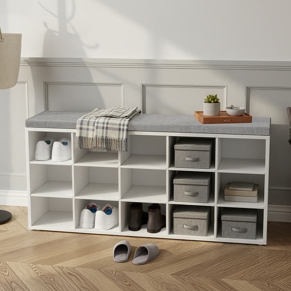Skobänk 105x30x48 cm Vit-Grå Förvaring