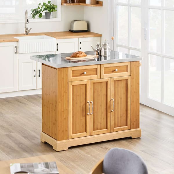 Køkkenø 107x46–71x92,5 cm Bambus Rustfrit Stål