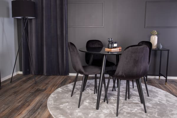 Spisebord og stole sæt Plaza 100x75 cm Sort