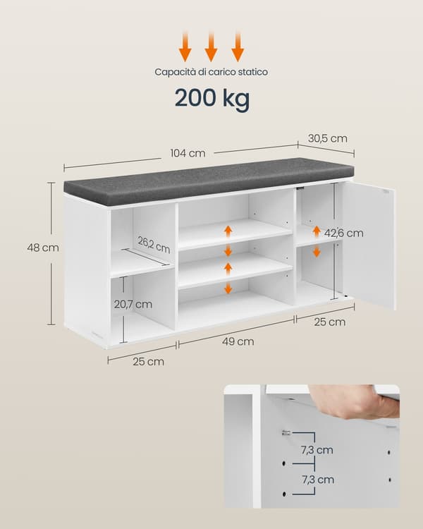 Skobänk 30,5x104x48 cm Vit Förvaring