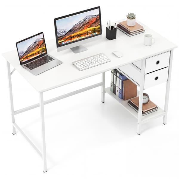 Computerskrivebord med 2 skuffer og hylde 120x60x75 cm hvid