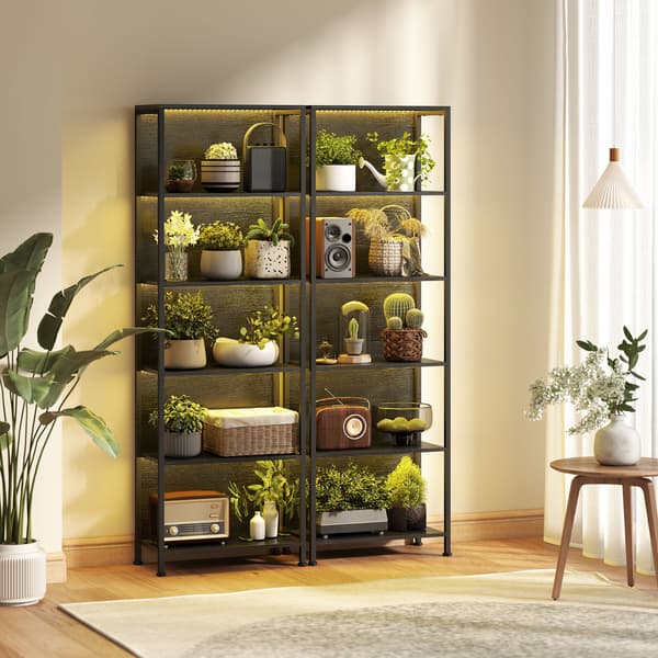 Bogreol, 60x30x179 cm, Sort, LED-belysning